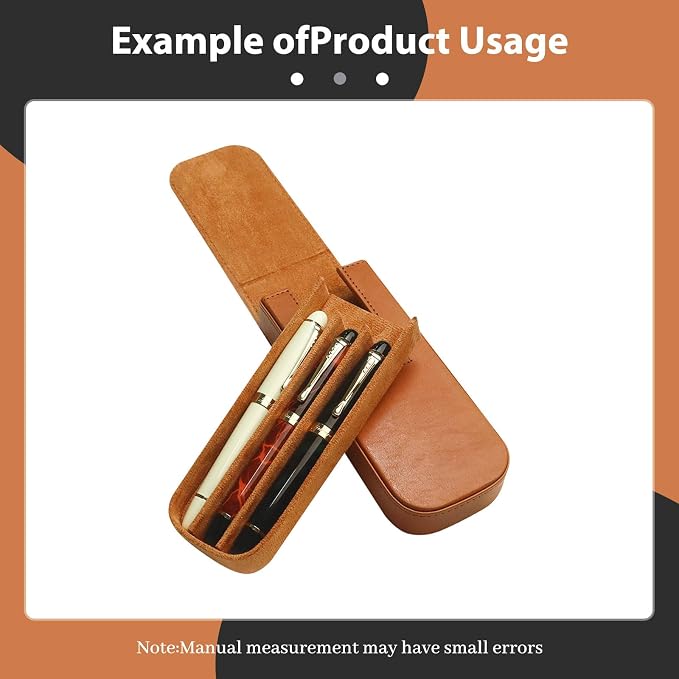 Leather Triple Pen Case Pencil Pouch Holder - Image 4