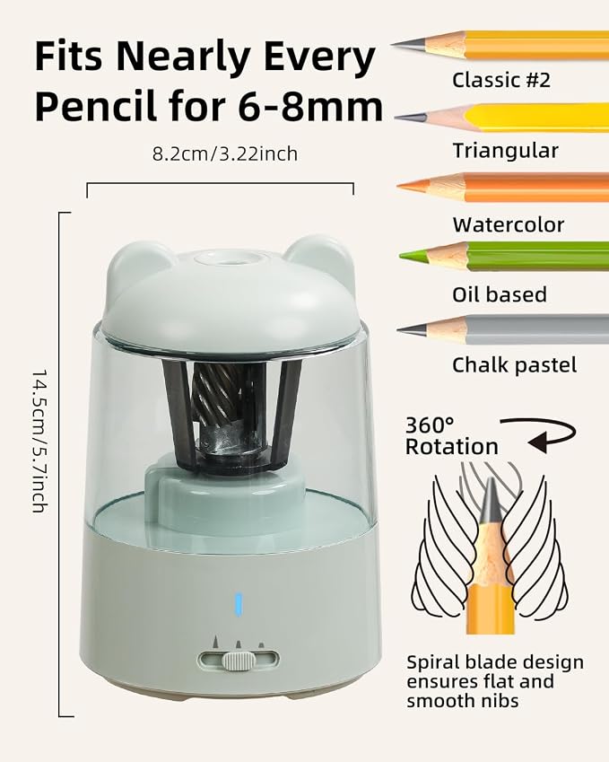 ZMOL Colored Pencil Sharpener, Rechargeable Electric Pencil Sharpener, Auto Stop - Image 2