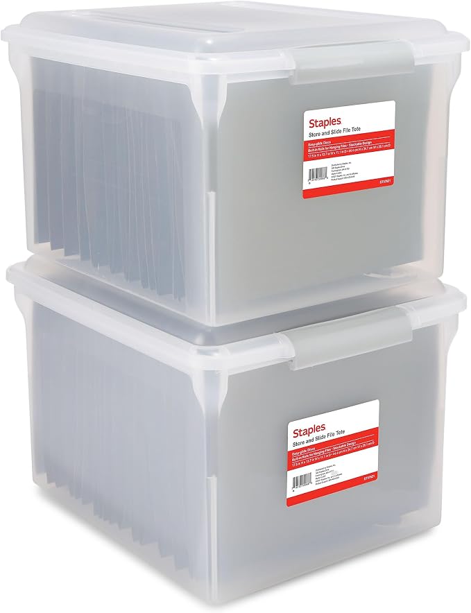 STAPLES Store & Slide Plastic File Box Latching, Letter/Legal Size by Staples