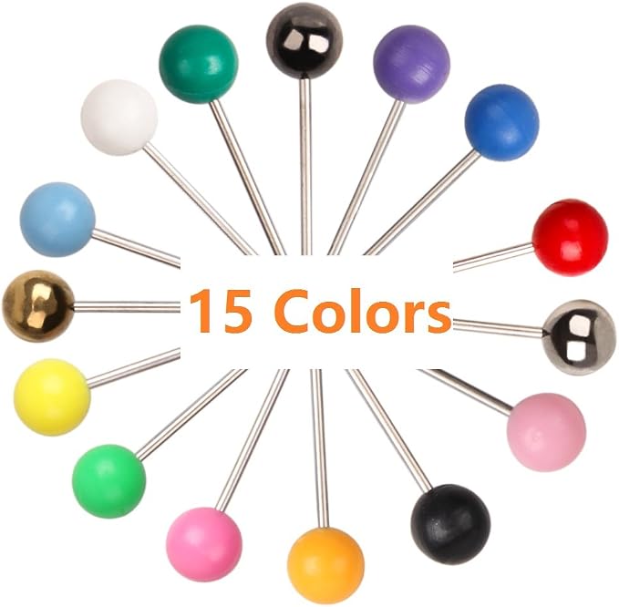 Push Pins Marking Map Tacks 1/8-Inch Plastic Beads Head, 15 Assorted Colors - Image 4