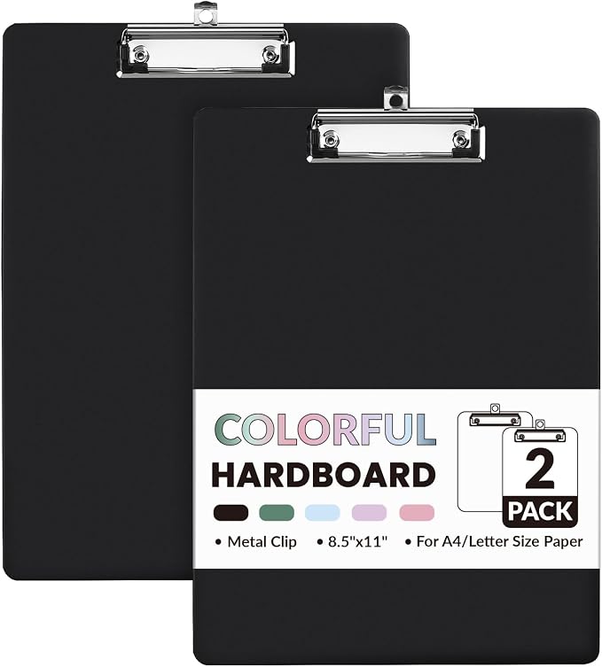 Sooez 2 Pack Clipboard, Colored Cardboard, Hardboard Clip Boards 8.5 x 11 by Sooez