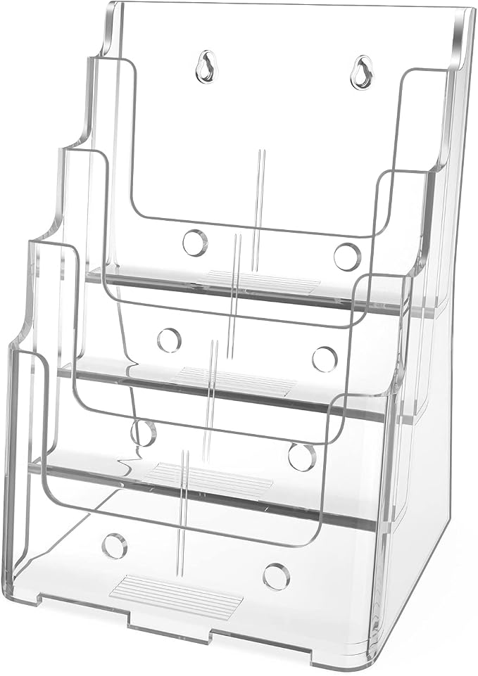 MaxGear 4 Tier Brochure Holder, 8.5 x 11, Removable Divider, 1 Pack | Clear by MaxGear