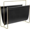 MyGift 15-Inch Modern Black Leatherette & Brass Plated Metal Magazine Holder – by MyGiftHome