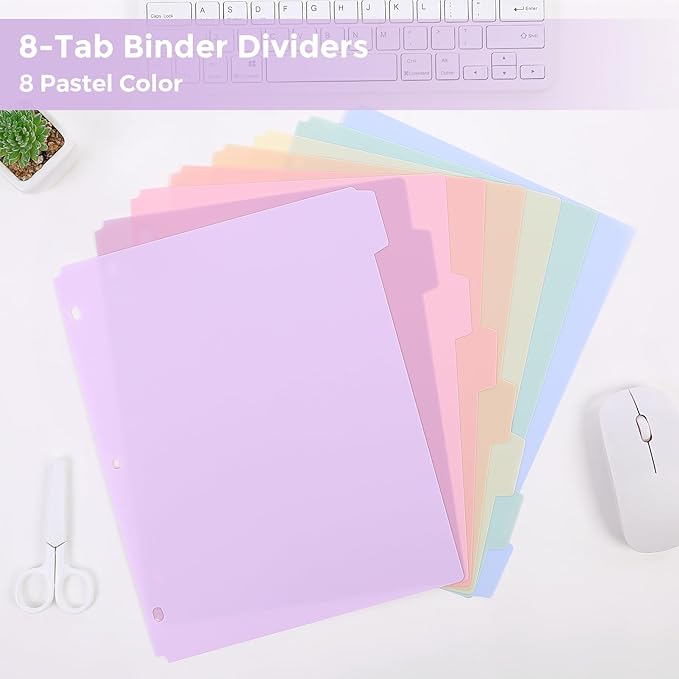 SKYDUE 8-Tab Binder Dividers for 3 Ring Binder, Letter Size, Durable Plastic - Image 2