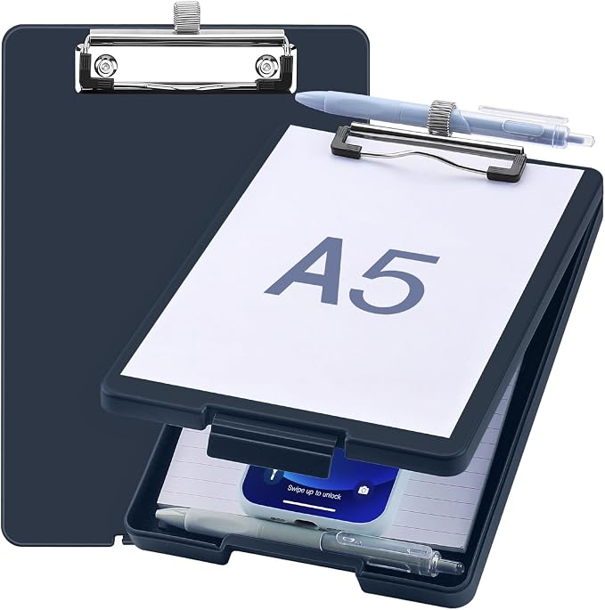 Meiikun Small Clipboard with Storage, A5 Clipboards with Pen Holder, Half by Meiikun