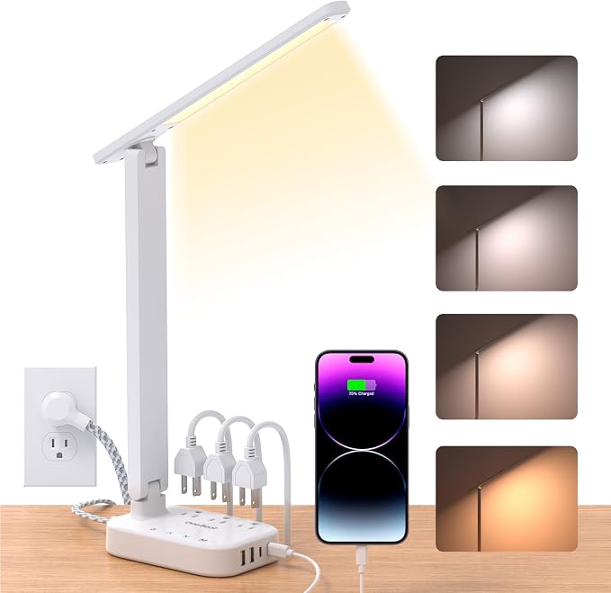 One Beat Small LED Desk Lamp Power Strip 5ft Extension Cord by OneBeat
