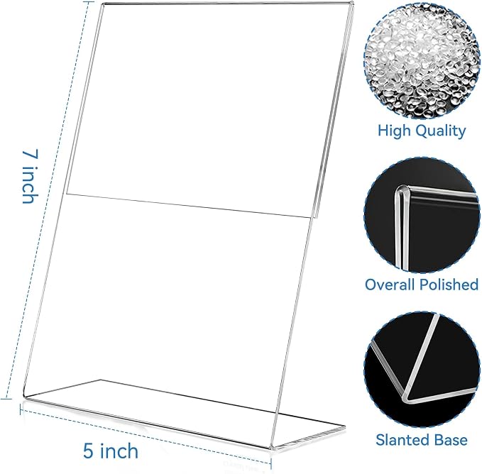 EHWINE 24 Pack 5 x 7 Acrylic Sign Holder, Vertical Slanted Back Paper Holder - Image 3