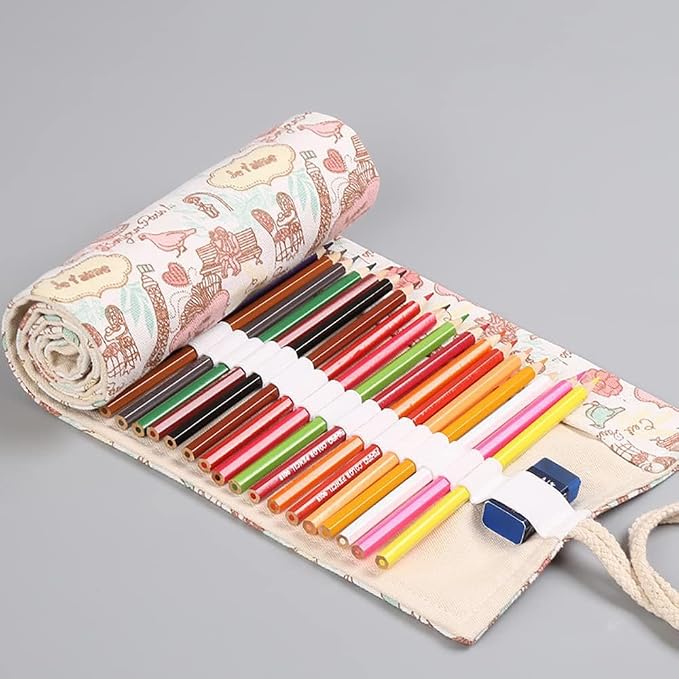 DIYOMR 12/24/36/72 Slots Pencil Wrap Pencil Rolls, Artist Colored Pencils Roll - Image 4