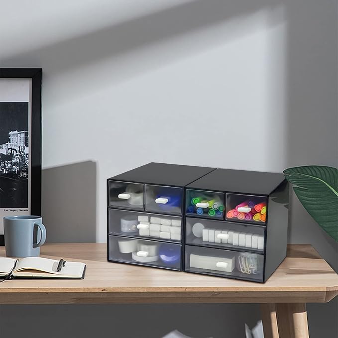 Desk Organizer with Drawer, Desk Storage Box, Plastic Office Stationery - Image 6