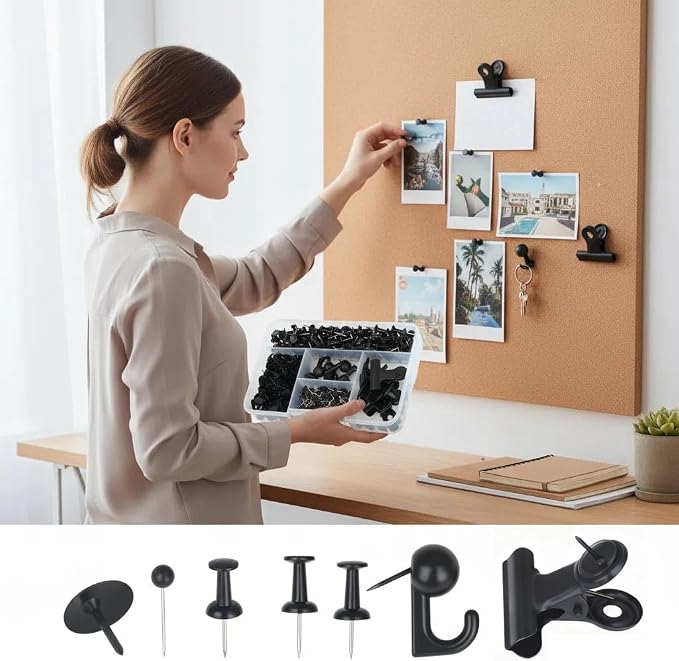 310 Pcs Black Push Pins Set, 5-Style Decorative Thumb Tacks - Image 6