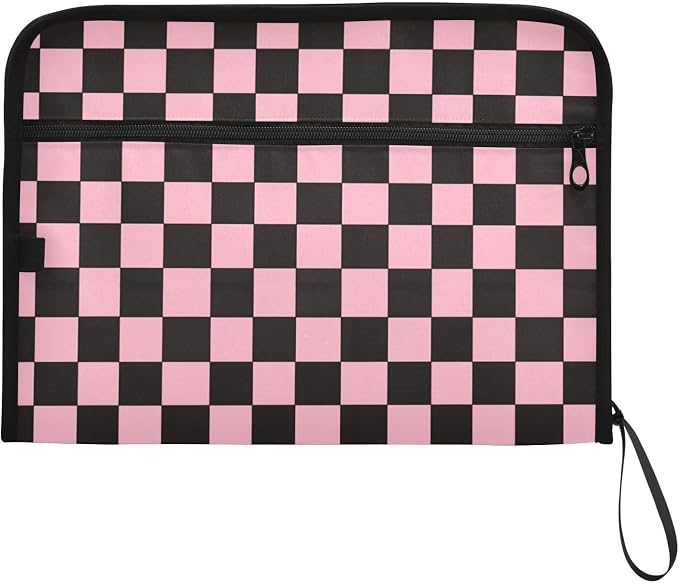 Black Pink Checkerboard Accordion File Organizer Expanding Document Folder - Image 7