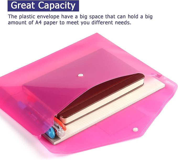 6 Pack Clear Document Folders Plastic Envelopes, A4 Size, - Image 5