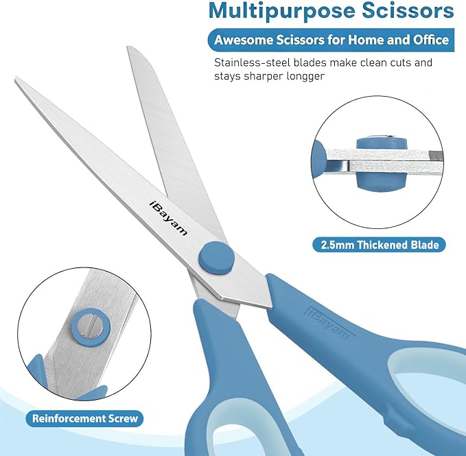 iBayam 8.5" Pastel Scissors All Purpose Heavy Duty 3Pack, 2.5mm Sharp Blade | - Image 3