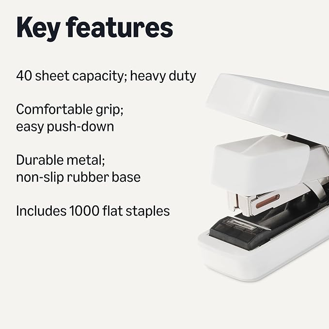 Amazon Basics Office Heavy Duty Stapler, Flat Clinch, Effortless, 40 Sheet - Image 2