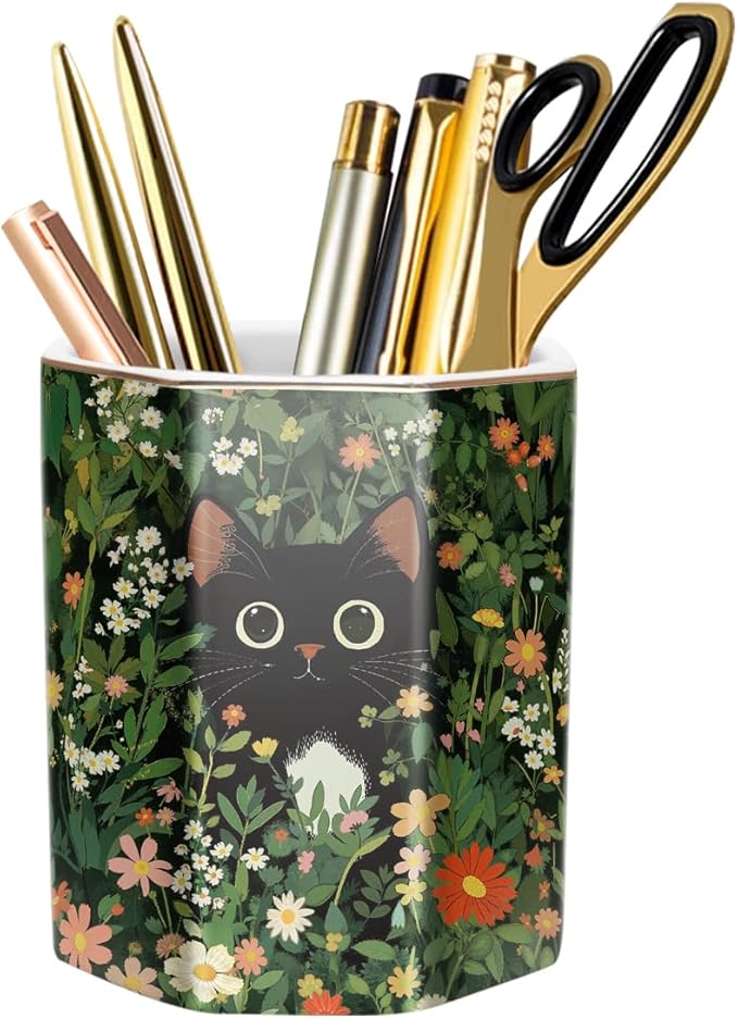 Pen Holder, Pencil Cup for Desk, Cute Desk Organizer, Durable Ceramic by WAVEYU