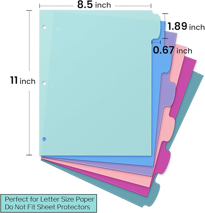 Sooez 6-Tab Durable Plastic Write & Erase Big Tab Dividers - Image 2