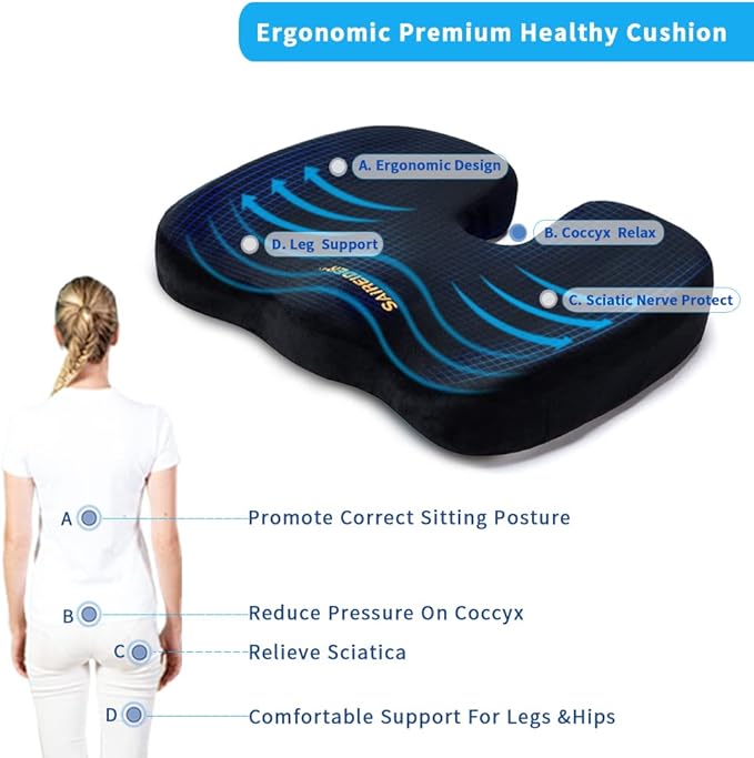 SAIREIDER Office Chair Cushion, Car Seat Cushion, Memory Foam Coccyx Cushion - Image 2