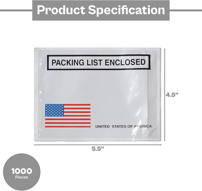 PSBM Bulk 1000 Pack 4 1/2" x 5 1/2" Back Loading Packing List Envelopes - Image 4