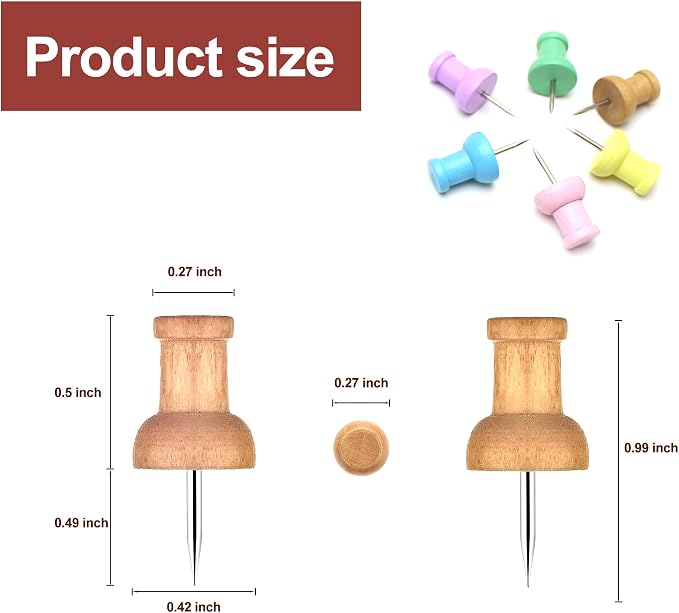 Colorful Wood Push Pins, Decorative Wooden Thumb Tacks - Image 3