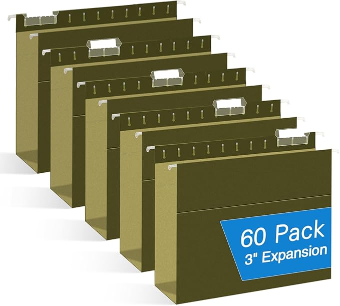 Extra Capacity Hanging File Folders, RAZCC 60 Pack Letter Size Reinforced by RAZCC