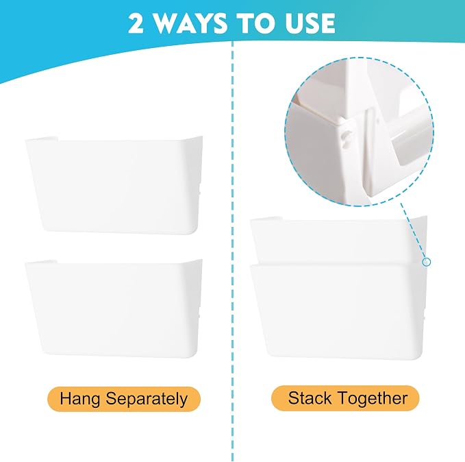EASEPRES 8 Pack White Plastic Single Pocket Hanging File Organizer, Wall Mount - Image 3