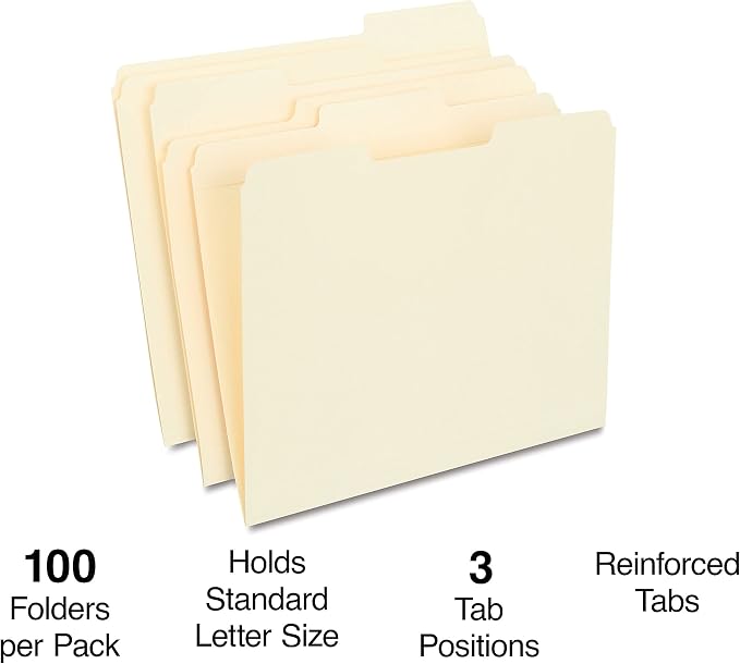 Staples File Folder, Letter Size, Reinforced 1/3‑Cut Tabs, Heavy‑Duty Paper - Image 2