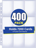 400 Pack 9 Pocket Card Sleeves Binder Sheets, Holds 7200 Cards, Trading Card by Unknown