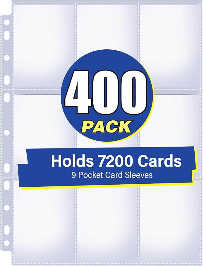 400 Pack 9 Pocket Card Sleeves Binder Sheets, Holds 7200 Cards, Trading Card by Unknown