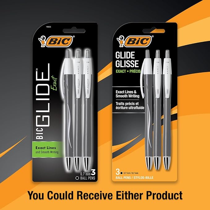 BIC Glide Exact Black Retractable Ballpoint Pens, Fine Point, 3-Count Pack - Image 3