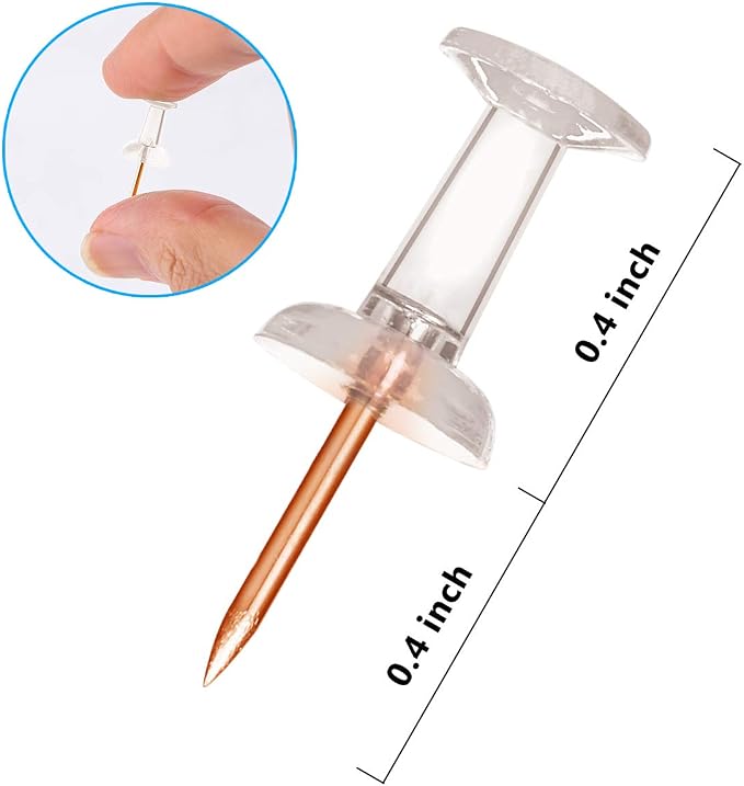 Push Pins 600 Count, Standard Rose Gold Pins Clear Thumb Tacks Steel Point and - Image 2
