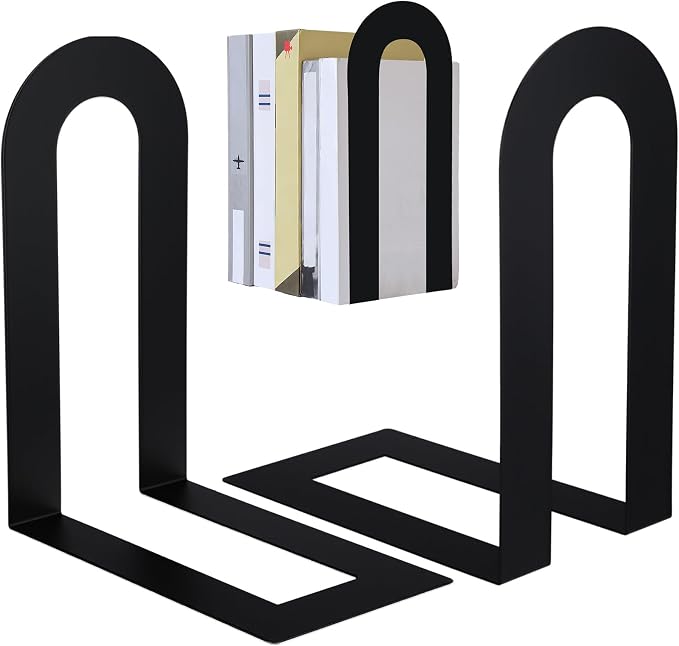 Chunful 2 Pcs Black Modern Metal Book Ends by Chunful
