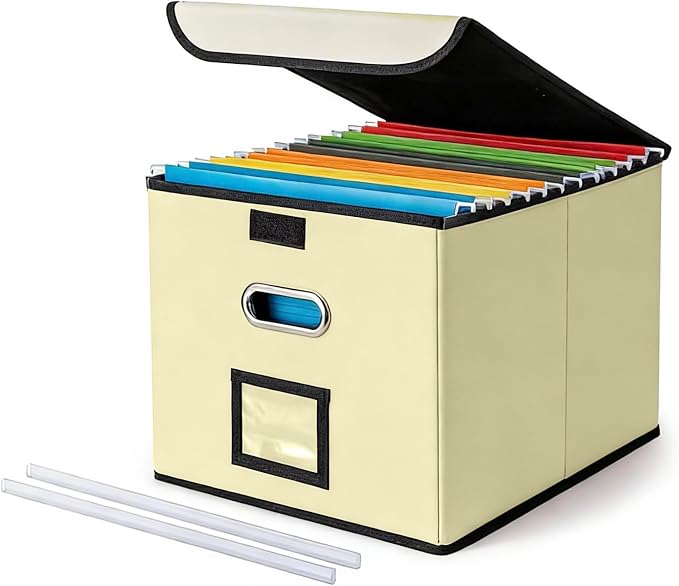 CADONO File Organizer Box with Lid, Large Hanging File Folder Organizer with by CADONO