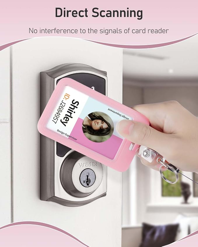 Uniclife 1 Pack Sliding ID Badge Holder Pink Hard Vertical Plastic Card Case - Image 3