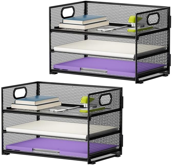 Marbrasse 3 Tier Paper Organizer Letter Tray, Mesh File Organizer by Marbrasse