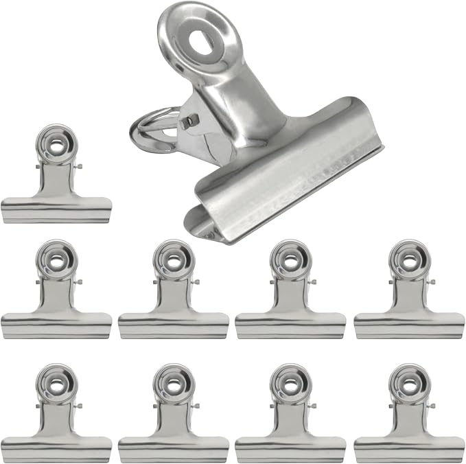 Bonsicoky 10 Pack Sliver Bulldog Clips, 2.5 inch / 65mm Mini Metal Hinge Clips by Bonsicoky