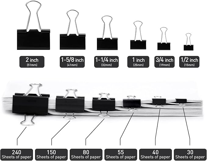 Extra Large Binder Clips, 12 Pack, 2.4 Inch, Standard 60mm, Jumbo Paper Clips - Image 3