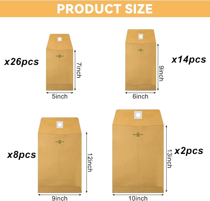 Frienda 4 Sizes Clasp Envelopes Kraft Paper Catalog Clasp Envelope - Image 2