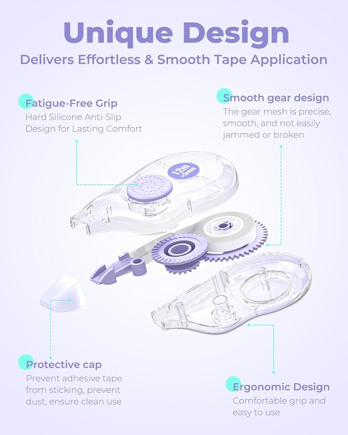 Four Candies White Correction Tape, 39.4 Feet, 12 Pack Easy to Use Applicator - Image 4