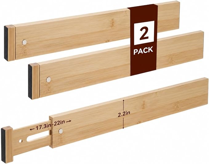 Drawer Dividers, Kitchen Drawer Organizer, 2 Pack 17.3''-22'' Adjustable Bamboo by kickic