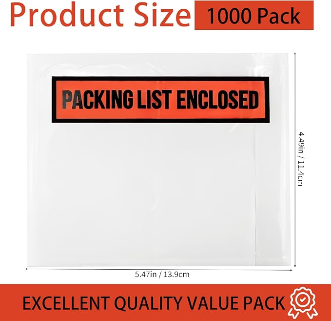 1000 Pack Packing List Envelopes, 4.5" x 5.5" Clear Shipping Label Envelope - Image 2