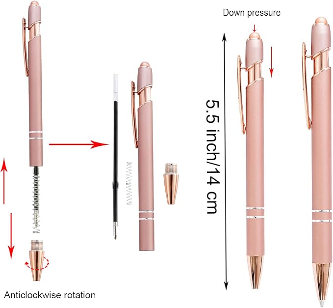 PASISIBICK 8 Pack Rose Gold Ballpoint Pen 2-in-1 Stylus Retractable Metal - Image 3