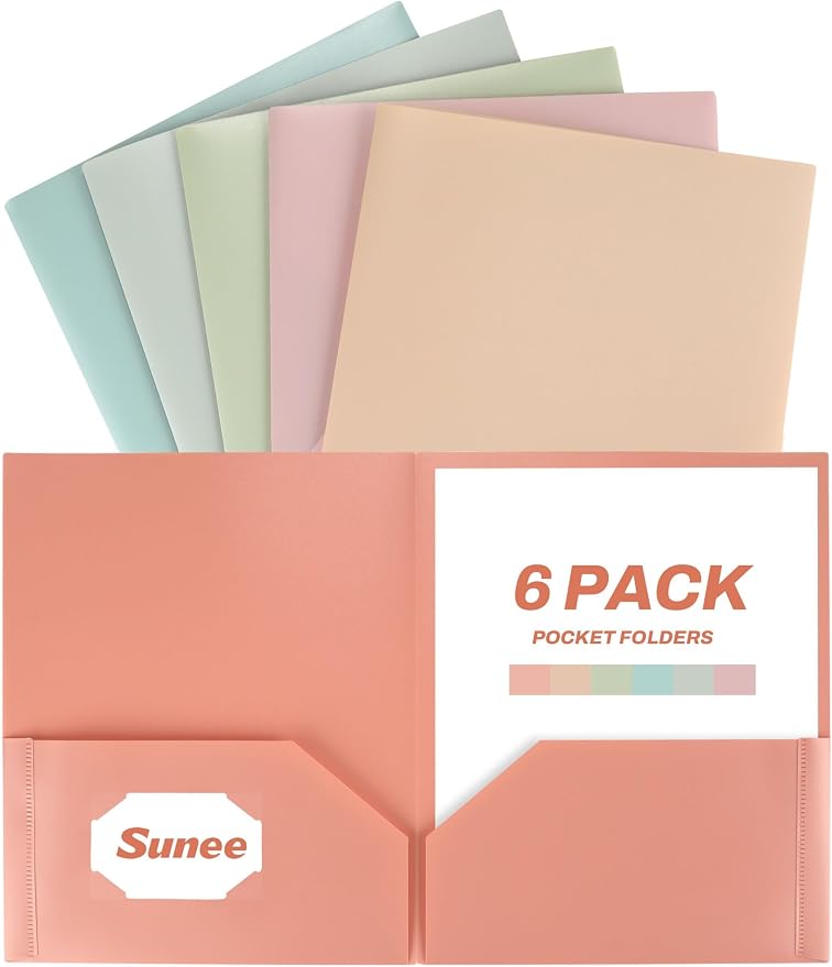 SUNEE Folders with Pockets, Plastic Folders with Pocket, Poly Folder by SUNEE