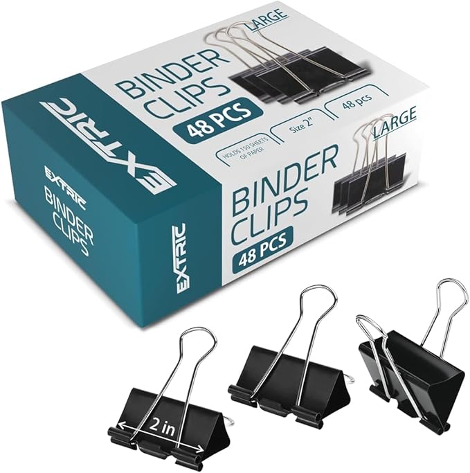 Binder Clips - 48 Pack Large Binder Clips, 2 Inch, File Clip by EXTRIC