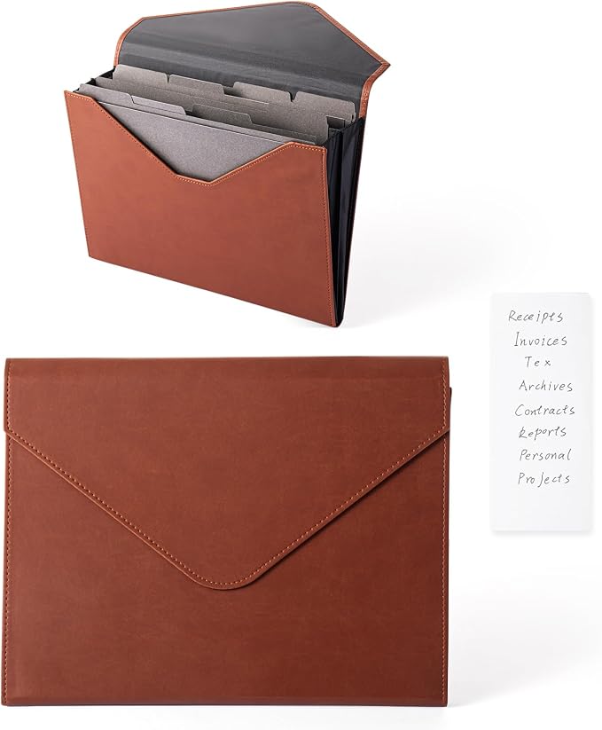PU Leather Heavy-Duty Expanding File Folder, A5/US Letter Size Document by HetureOffice