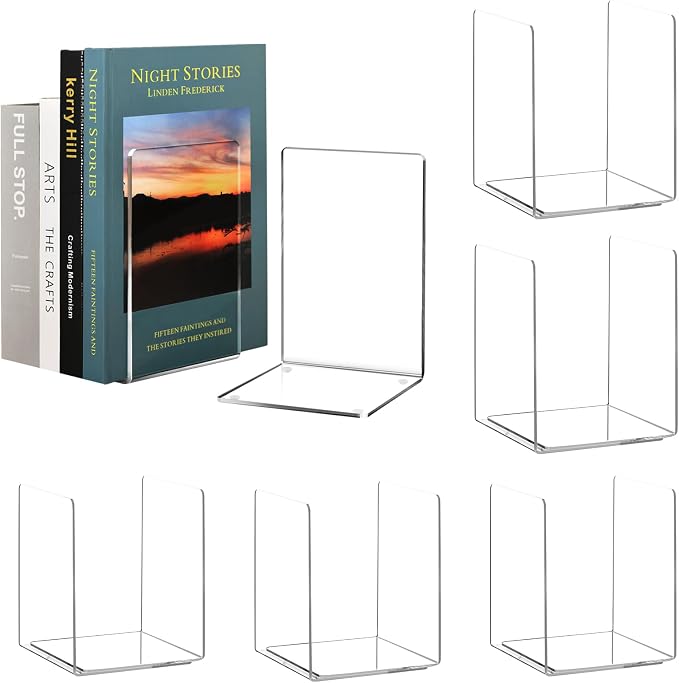 HappyHapi Acrylic Bookends for Shelves, Decorative Book Holder for Home Library by Happyhapi