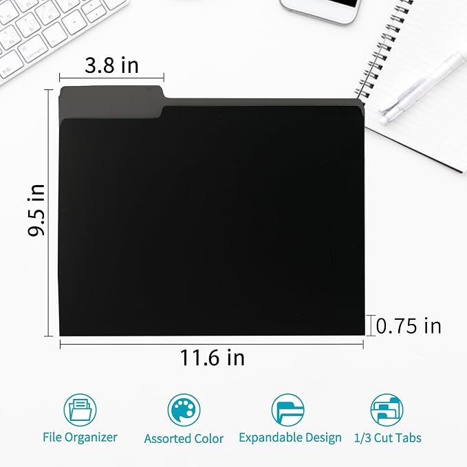 100 Packs Colored File Folders, Two Tone Color File Folder 8.5 x 11 Inch - Image 2