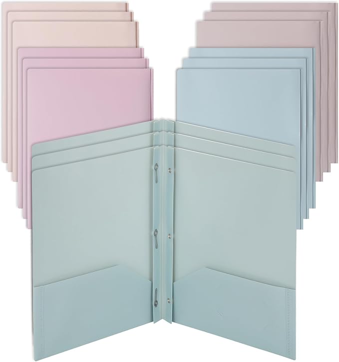 Mr. Pen- Plastic Folders with Pockets and Prongs, 15 Pack, Letter Size | Pastel by MrPen