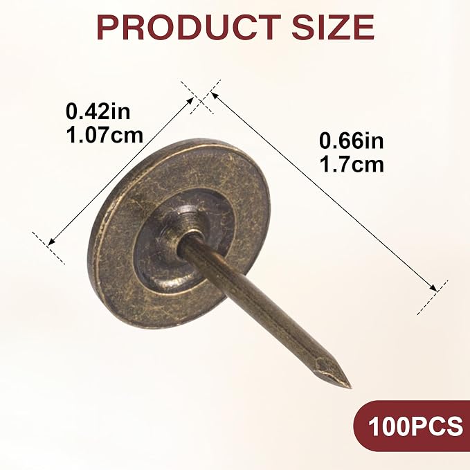 HINZIC 100pcs Flat Head Thumb Tacks, Heavy Duty Metal Push Pins Thumb Tacks - Image 2