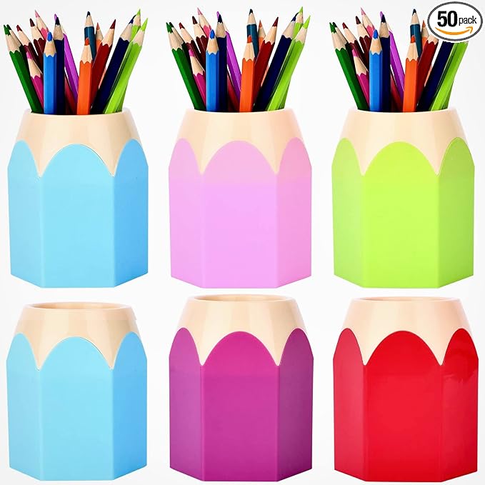 6pcs Pencil Shaped Pen Holders, Cute Desktop Pen Cup & Makeup Brush Container by RZJSLSHANHAI