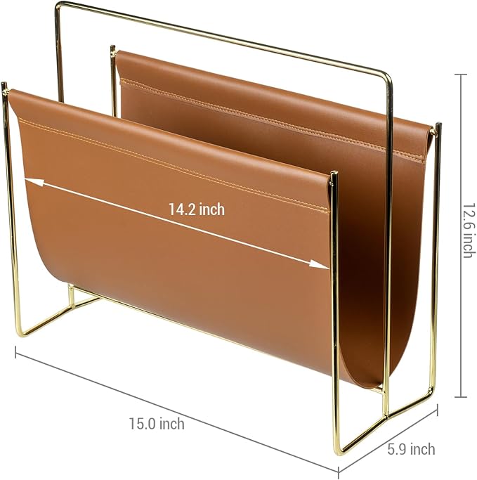 MyGift Magazine Holder Magazine Rack Floor 15-Inch Modern Brown Leatherette & - Image 2